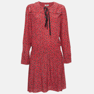 Zadig & Voltaire Red Floral Print Crepe Tie-Up Neck Mini Dress L