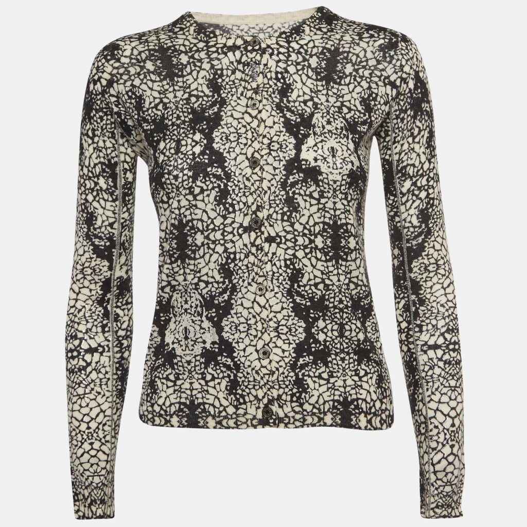luxury-women-zadig-and-voltaire-used-clothes-p961577-002 Zadig & Voltaire Black/White Abstract Print Cashmere Buttoned Cardigan S