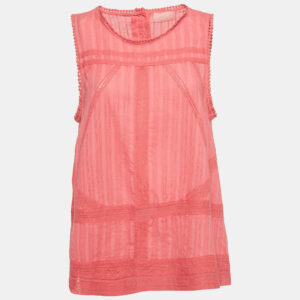 Zadig & Voltaire Pink Lace Trim Cotton Sleeveless Blouse L