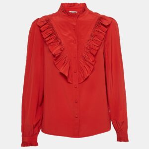 Zadig & Voltaire Red Silk Pleated Shirt Blouse L