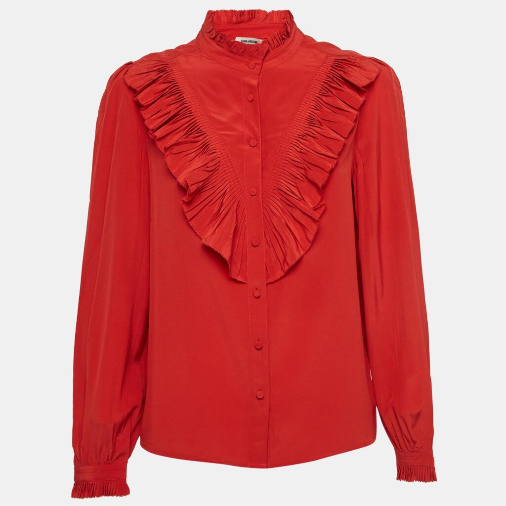 luxury-women-zadig-and-voltaire-used-clothes-p970589-010 Zadig & Voltaire Red Silk Pleated Shirt Blouse L