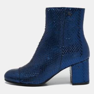 Zadig & Voltaire Blue Python Embossed Leather Block Heel Ankle Boots Size 36