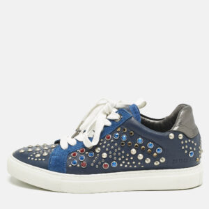 Zadig & Voltaire Multicolor Leather and Suede Studded Jungle Clous Sneakers Size 37