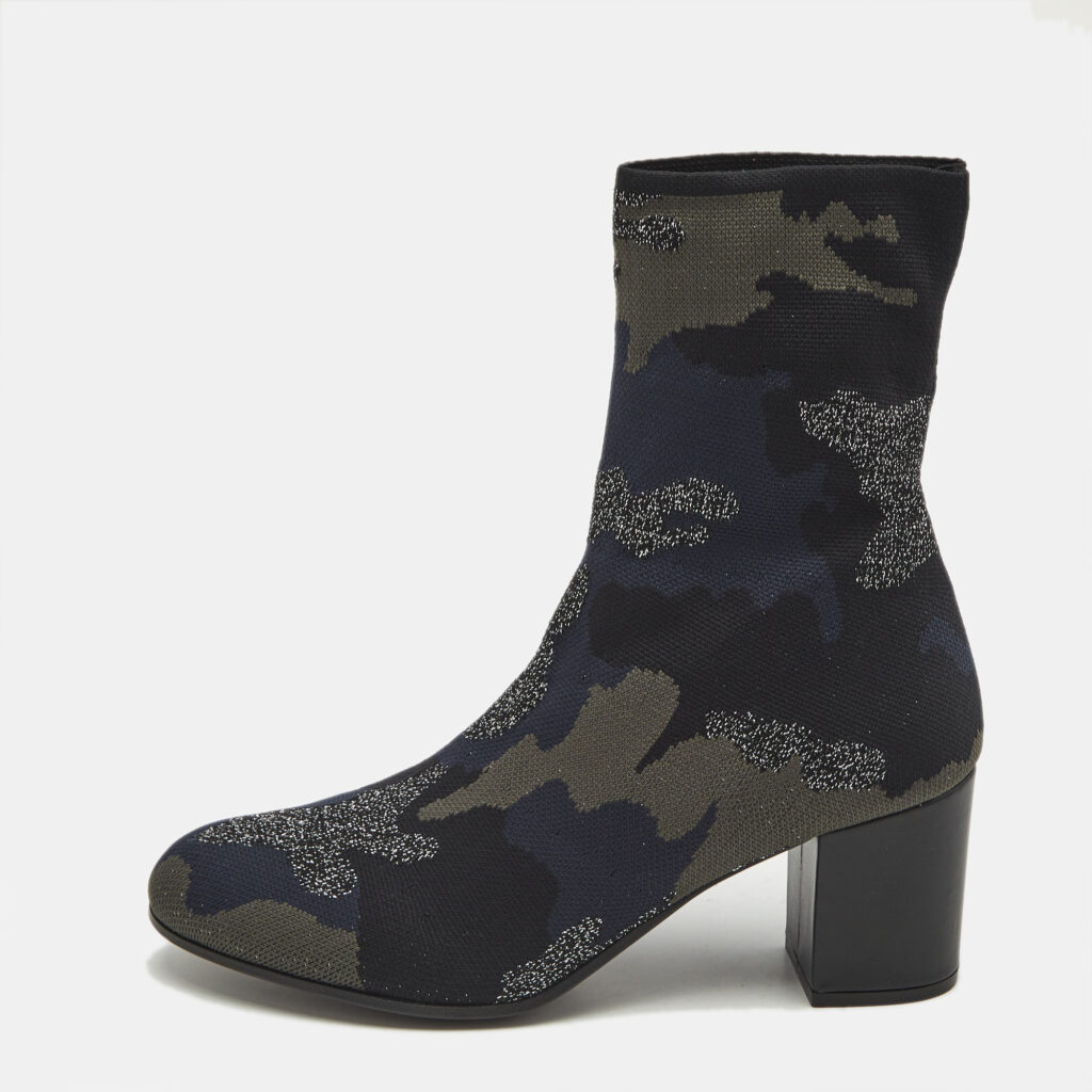 luxury-women-zadig-and-voltaire-used-shoes-p1170613-002 Zadig & Voltaire Multicolor Camouflage Print Knit Fabric Ankle Boots Size 40