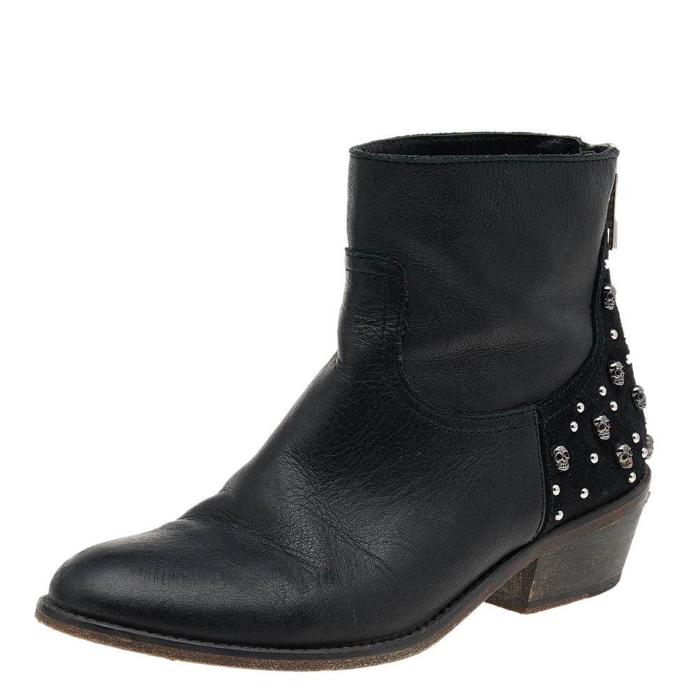 luxury-women-zadig-and-voltaire-used-shoes-p601649-005-2 Zadig And Voltaire Black Leather Embellished Ankle Boots Size 36