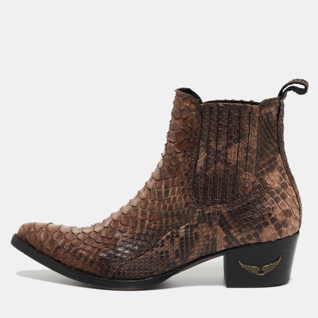 luxury-women-zadig-and-voltaire-used-shoes-p900714-001 Zadig And Voltaire Brown/Black Python Ankle Boots Size 38