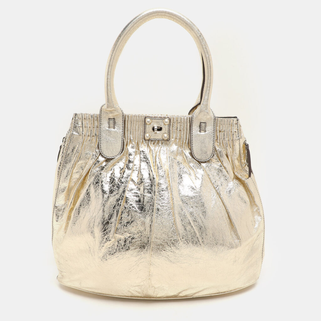 luxury-women-zagliani-used-handbags-p1157564-006 Zagliani Gold Crinkled Leather Side Zip Detail Tote
