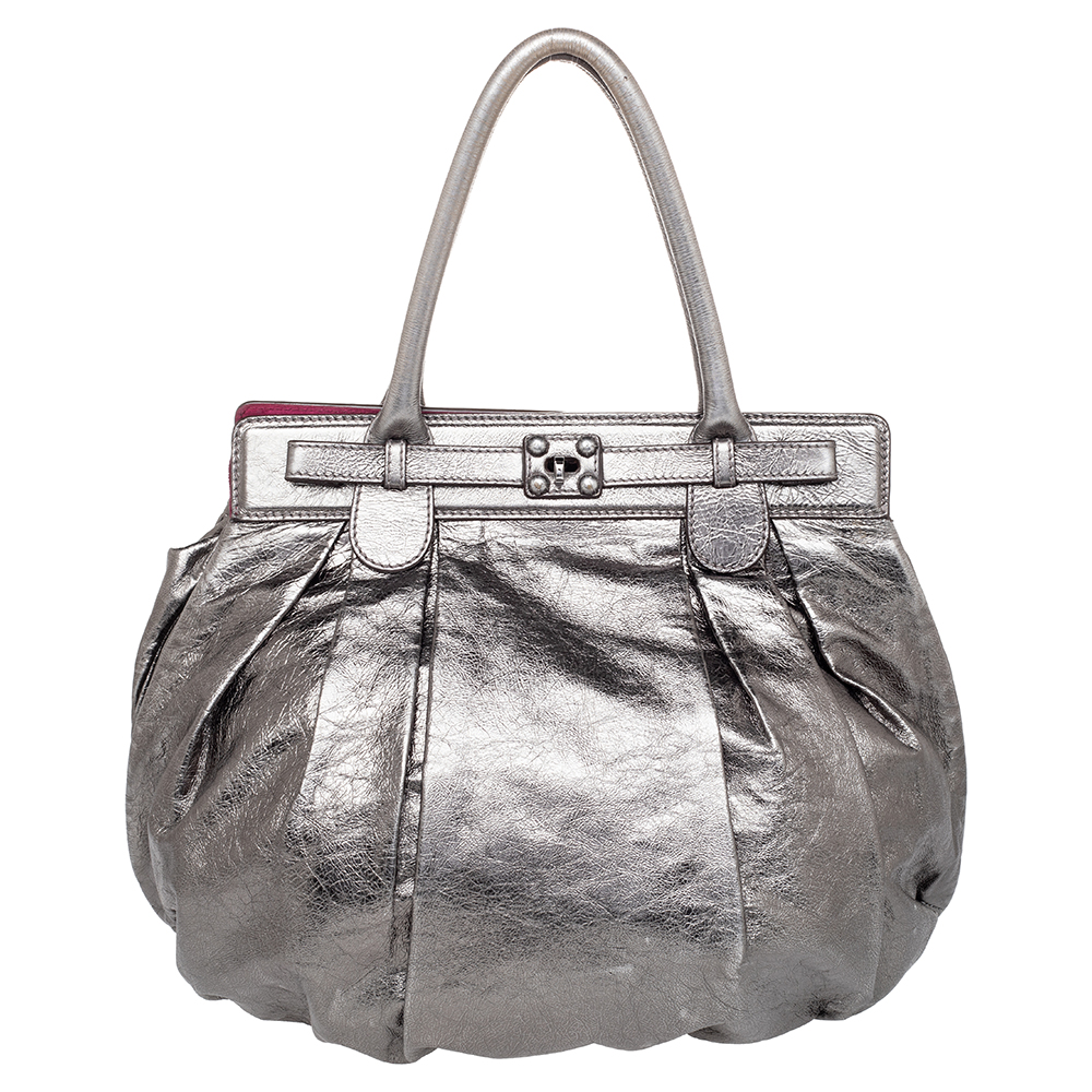 luxury-women-zagliani-used-handbags-p470124-008 Zagliani Metallic Grey Pewter Satchel