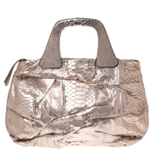 Zagliani Metallic Rose Gold Python Leather Satchel