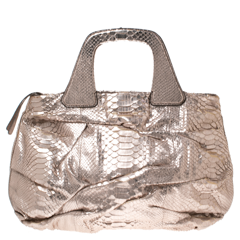 luxury-women-zagliani-used-handbags-p486547-002 Zagliani Metallic Rose Gold Python Leather Satchel
