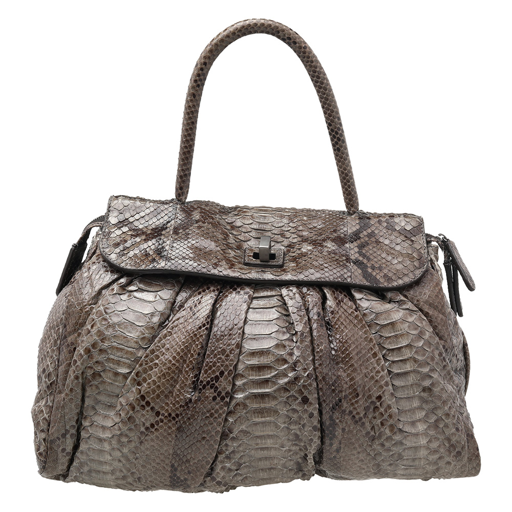 luxury-women-zagliani-used-handbags-p526272-002 Zagliani Brown Python Procida Top Handle Bag