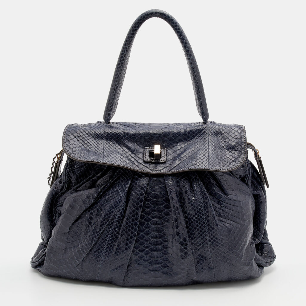 luxury-women-zagliani-used-handbags-p656473-010 Zagliani Blue Python Procida Top Handle Bag