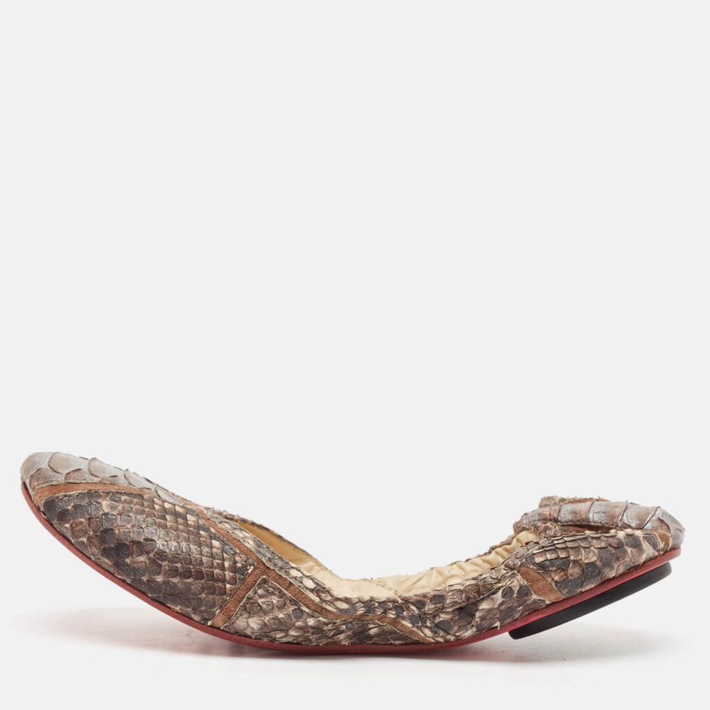 Zeferino Brown Python Scrunch Ballet Flats Size 38