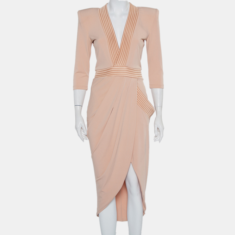 luxury-women-zhivago-used-clothes-p433993-013 Zhivago Beige Knit Draped Faux Wrap Eye Of Horus Midi Dress M