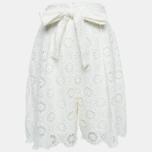 Zimmermann White Floral Lace Cotton Shorts M