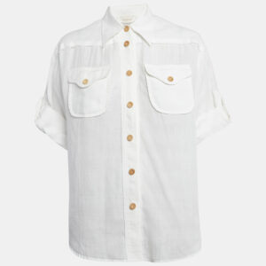 Zimmermann White Ramie Pocket Detail Short Sleeve Shirt S