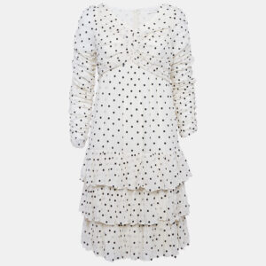 Zimmermann Off-White Swiss Dot Crepe Ruched Short Dress M