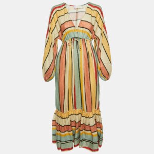 Zimmermann Multicolor Striped Linen Tiered Cassia Maxi Dress S