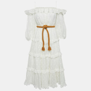 Zimmermann White Polka Dot Ramie Tiered Midi Dress M