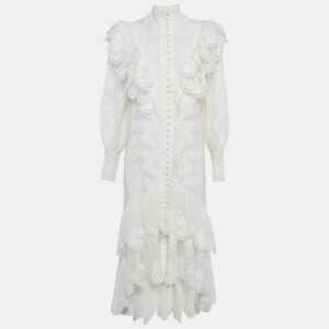 Zimmermann White Wave Lace Linen Tiered Midi Dress M