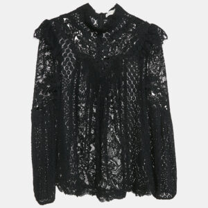 Zimmermann Black Lace Pleated High Neck Blouse M