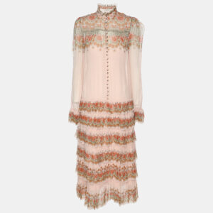 Zimmerman Multicolor Silk Kaleidoscope Tiered Frill Midi Dress XS