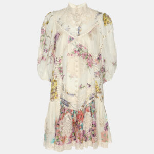 Zimmerman Multicolor Printed Ramie Jude Spliced Trim Mini Dress S