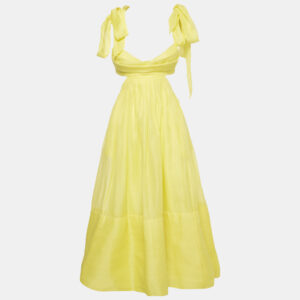 Zimmermann Yellow Linen Blend Botanica Bralette Gown S