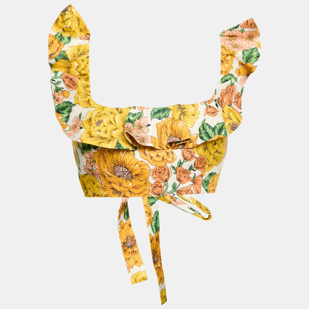 luxury-women-zimmermann-used-clothes-p1152791-001 Zimmermann Multicolor/Yellow Poppy Floral Print Linen Tie-Up Crop Top L