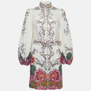 Zimmermann White Floral Print Linen Mini Dress M