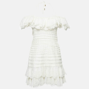 Zimmermann White Linen Blend Super Eight Off-The-Shoulder Mini Dress M