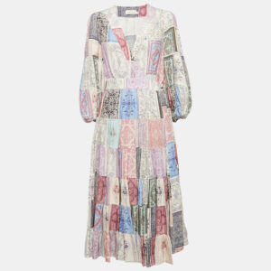 Zimmermann Lavender Floral Print Crepe Tiered Midi Wrap Dress M