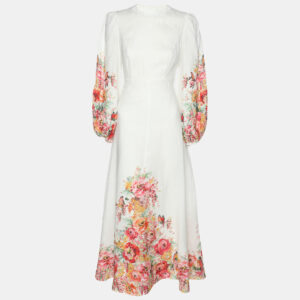 zimmermann white floral print linen maxi dress xs