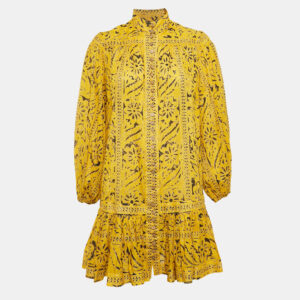 Zimmermann Yellow Printed Cotton Flounce Mini Dress XS