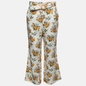 Zimmermann White Floral Printed Linen Belted Straight Pants M