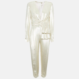 Zuhair Murad Gold Silk Blend Lam&eacute; Jumpsuit M