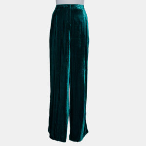Zuhair Murad Green Velvet Contrast Trim Detail Wide Leg Pants M