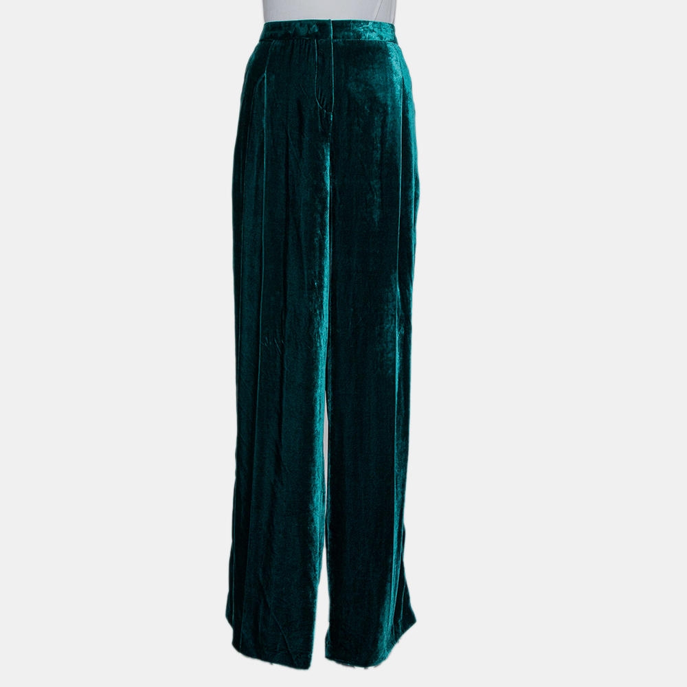 luxury-women-zuhair-murad-used-clothes-p431987-010 Zuhair Murad Green Velvet Contrast Trim Detail Wide Leg Pants M