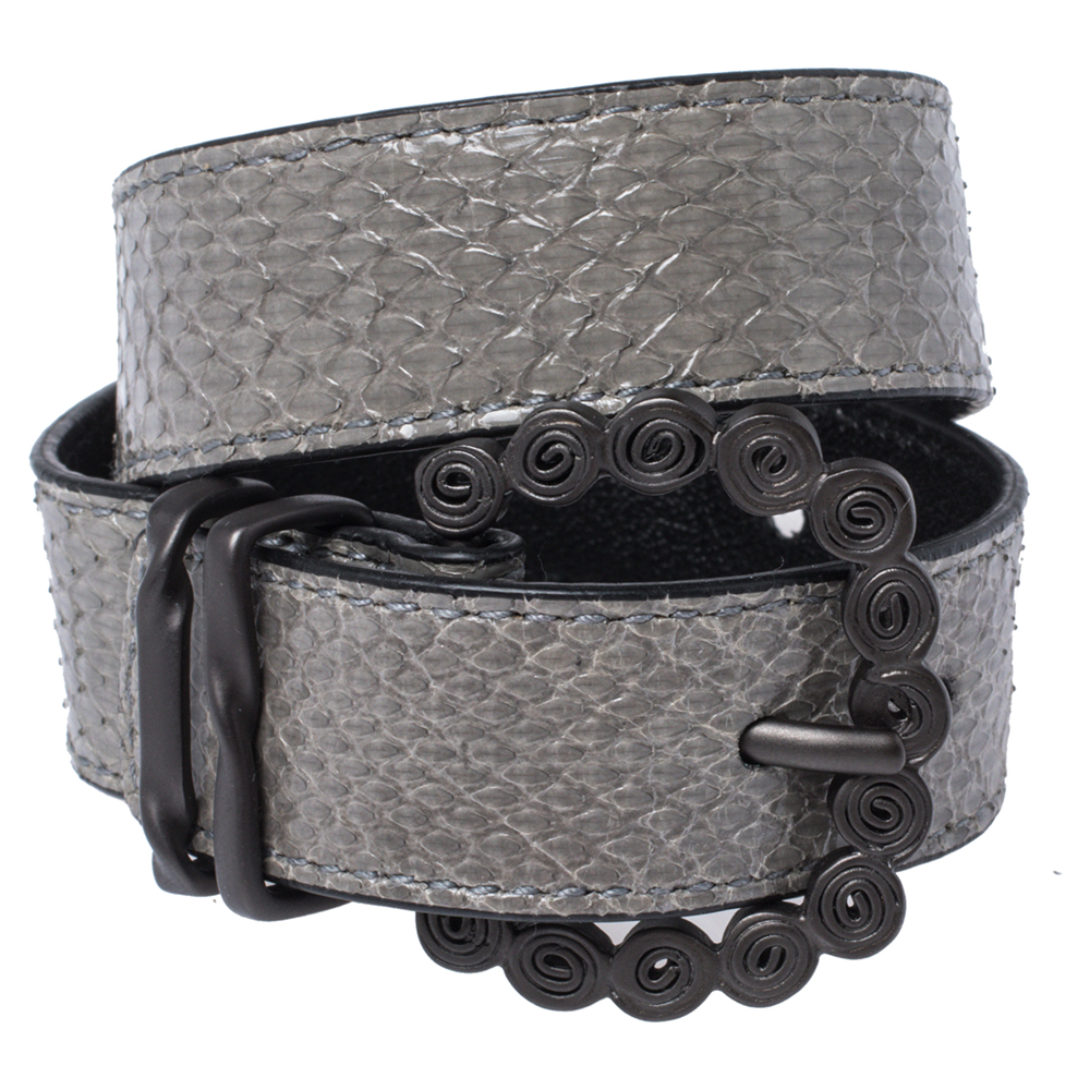 luxury-women-bottega-veneta-used-accessories-p325915-006 Bottega Veneta Grey Snakeskin Double Wrap Bracelet S
