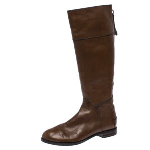 Chloe-Brown-Leather-Knee-Length-Flat-Boots-Size-42