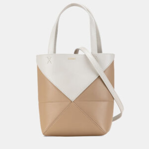 Loewe-Beige-Mini-Bicolor-Calfskin-Puzzle-Fold-Tote