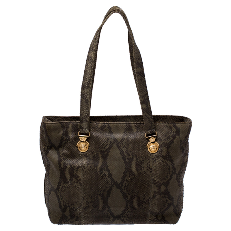 luxury-women-versace-used-handbags-p243814-001 Versace Green Python Leather Tote