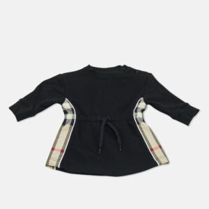 luxury-kids-burberry-used-girls-p1185140-001.jpg burberry kids black cotton knit checkered panel detail dress 6 m