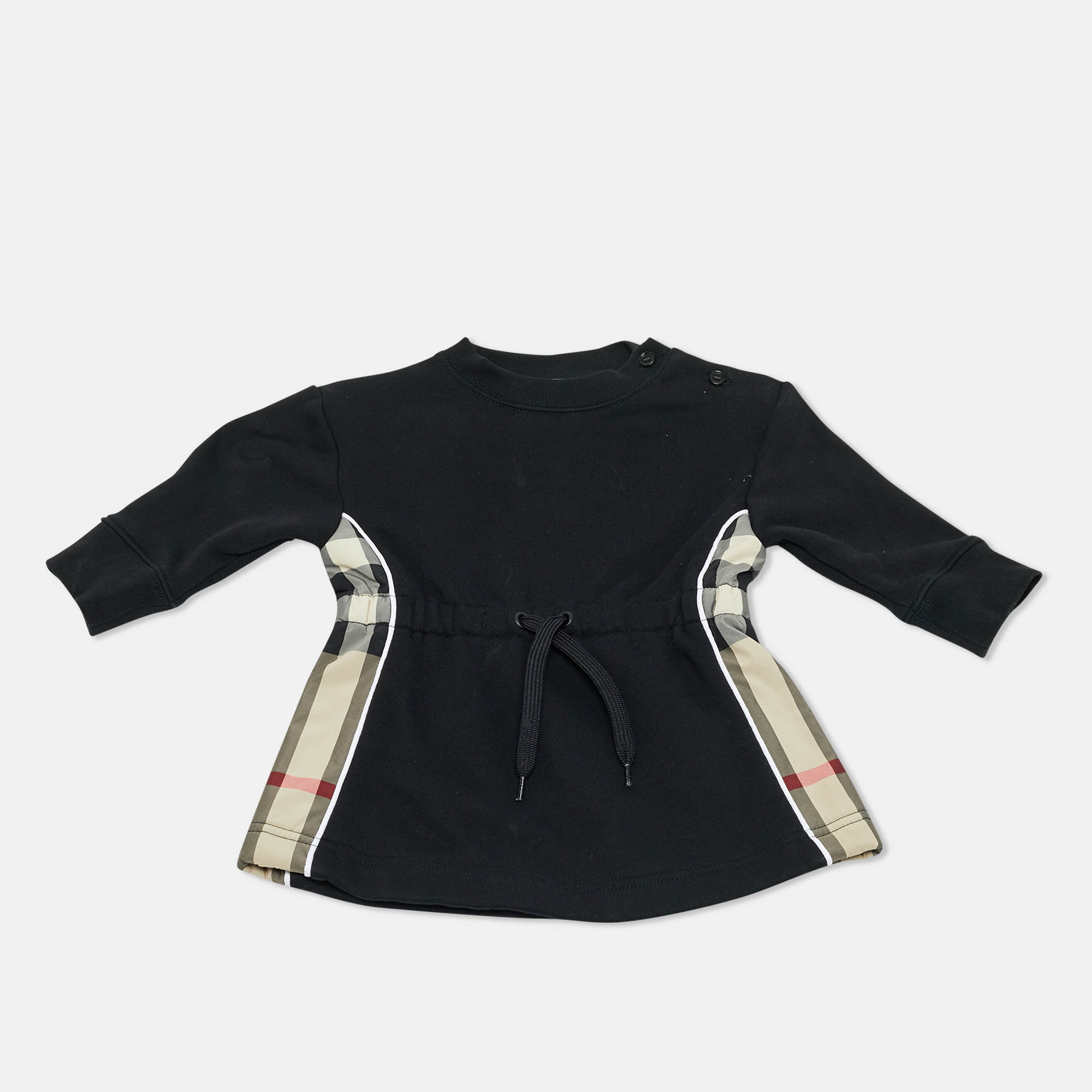 burberry kids black cotton knit checkered panel detail dress 6 m
