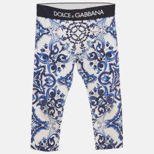 dolce & gabbana kids white/blue printed cotton knit pants 2 yrs