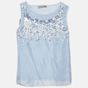ermanno scervino blue sequin crepe and cotton knit sleeveless top 10 yrs