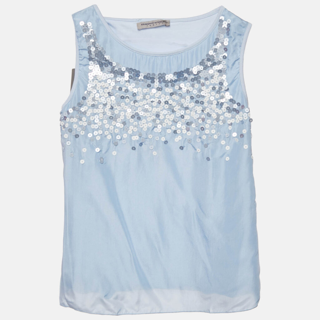 luxury-kids-ermanno-scervino-used-girls-p1136951-007.jpg Ermanno Scervino Blue Sequin Crepe and Cotton Knit Sleeveless Top 10 Yrs