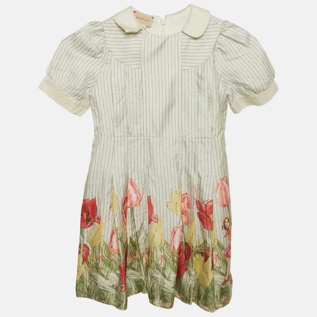 luxury-kids-gucci-used-girls-p1142431-006.jpg Gucci Multicolor Printed Silk Pleat Detail Dress 5 Yrs
