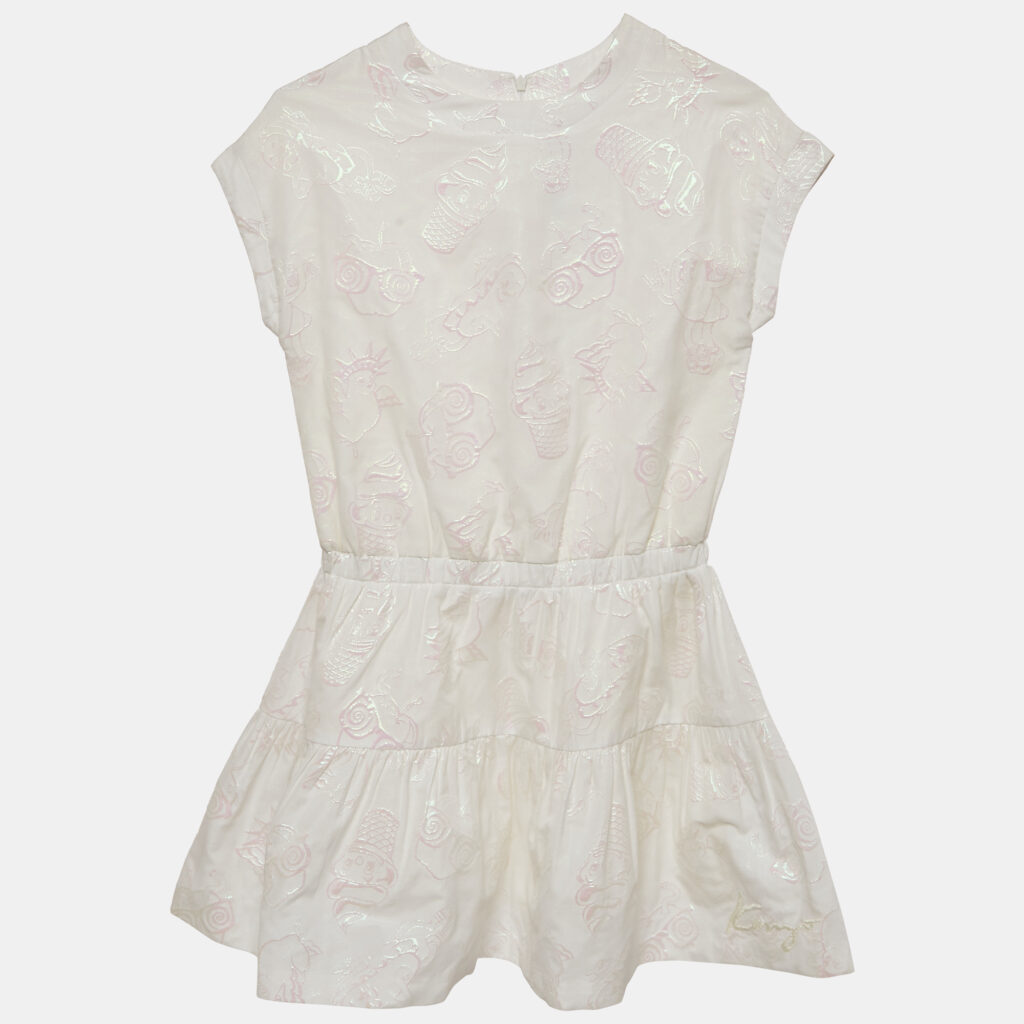 Kenzo White Lurex Jacquard Flounce Dress 10 Yrs