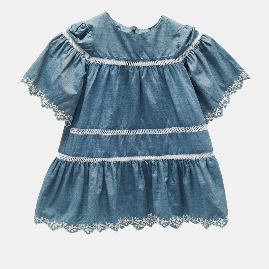 Moncler Kids Blue Cotton Eyelet Embroidered Dress 4 Yrs